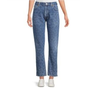 RE/DONE Levis Daisy Floral Print Straight Leg Jeans Blue Womens Size 24 Festival